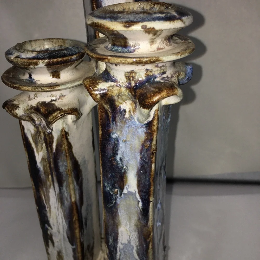 Ceramic Studio Art  Pottery Candle Holder Candlesticks Drip Glaze